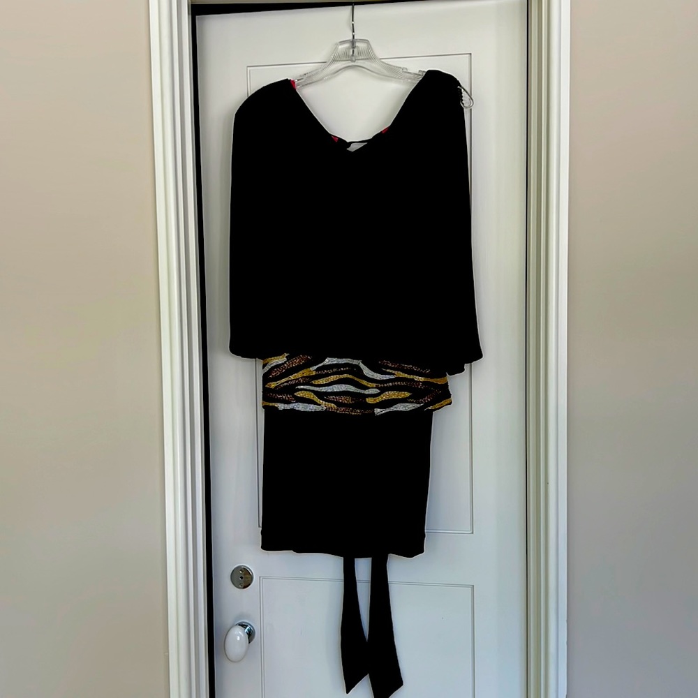 Foley + Corinna backless black dress with beaded belt
